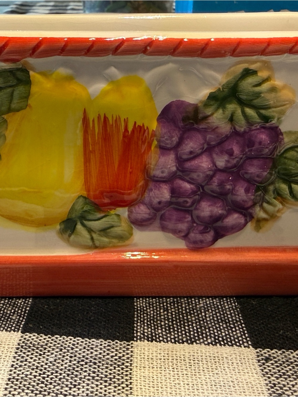 Hand-Painted Fruit Ceramic Art Tile in Yellow, Purple and Orange